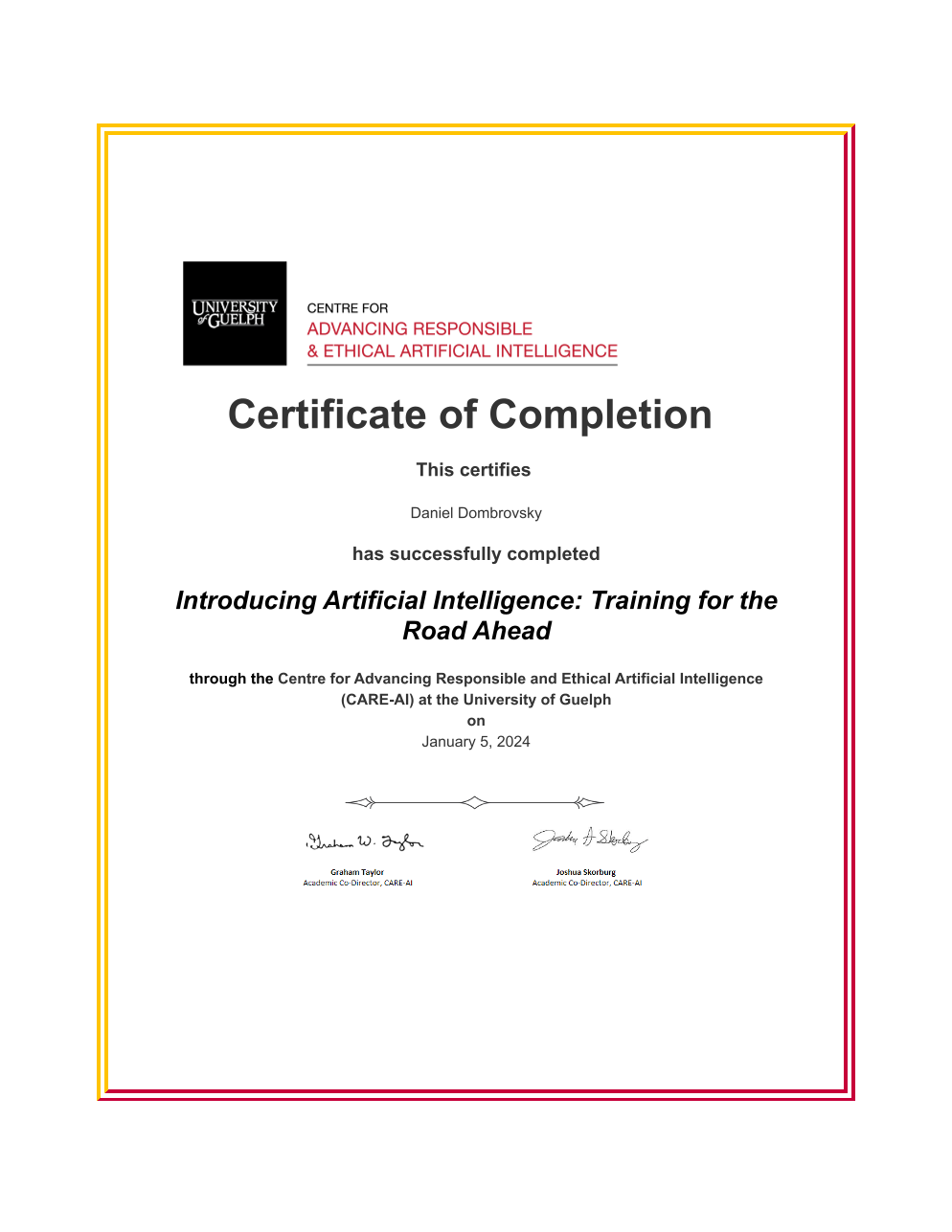 CARE-AI certificate of completion
