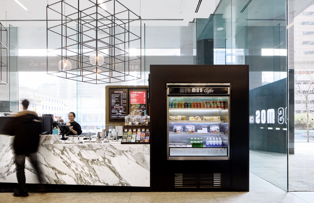 The coffee shop on the first floor where staff sometimes go for lunch